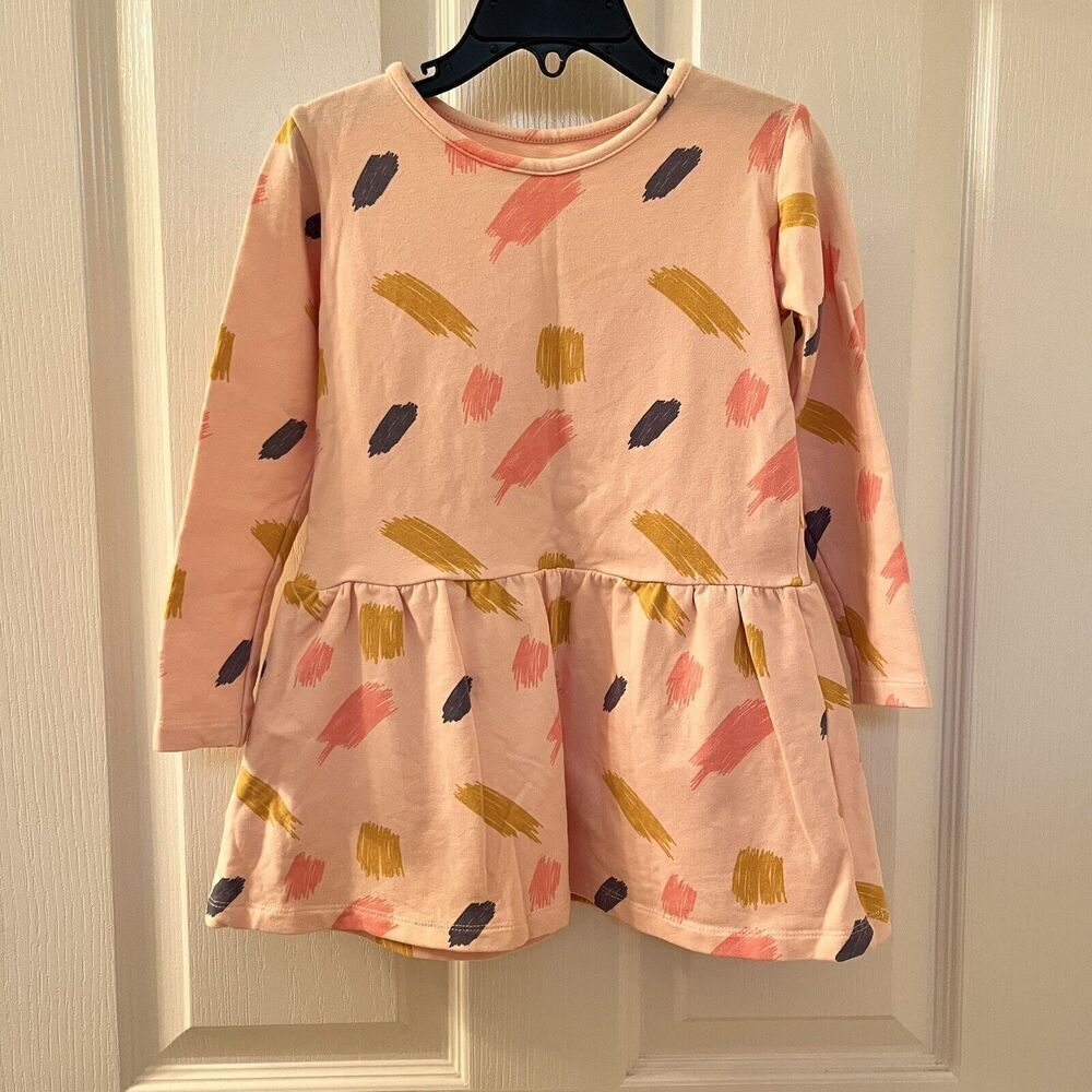 Iglo + Indi Peach Paint Brush Strokes Dress Long Sleeve Girls Size 4-5 years
